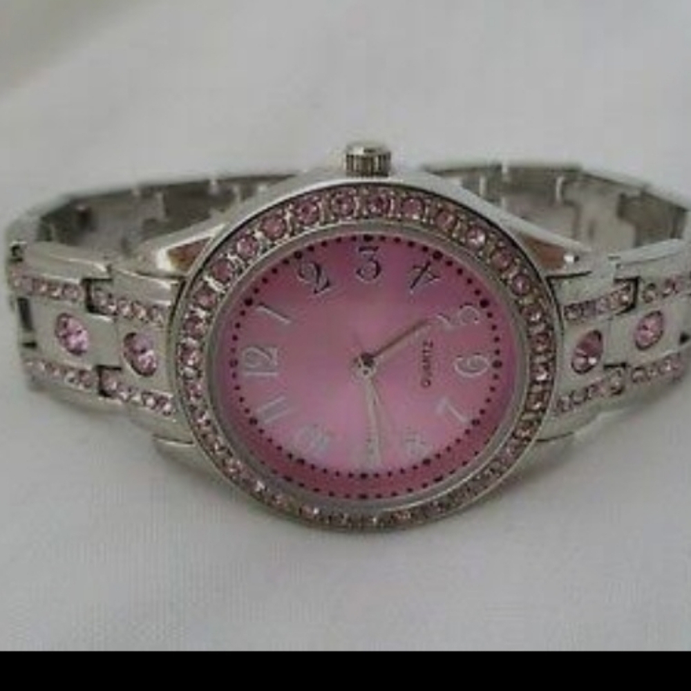 Women's Pink & Silver Analog Watch with Rhinestonesl